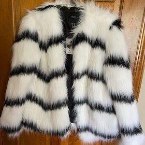 White and black faux fur jacket